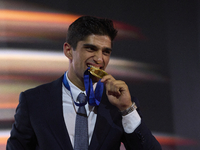 Jorge Martin of Spain and Prima Pramac Racing Ducati new MotoGP World Champion during the MotoGP Awards 2024 at the Museu Nacional d'Art de...