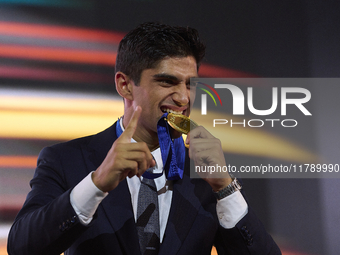 Jorge Martin of Spain and Prima Pramac Racing Ducati new MotoGP World Champion during the MotoGP Awards 2024 at the Museu Nacional d'Art de...