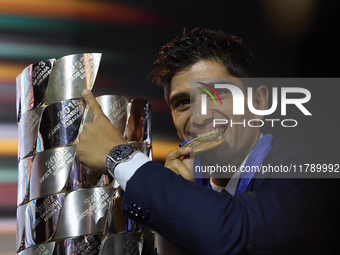 Jorge Martin of Spain and Prima Pramac Racing Ducati new MotoGP World Champion during the MotoGP Awards 2024 at the Museu Nacional d'Art de...