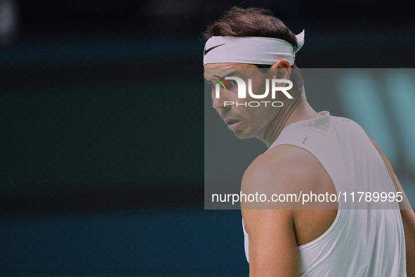 Rafael Nadal of Team Spain during Spain's training session prior to the Davis Cup match at Palacio de Deportes Jose Maria Martin Carpena on...