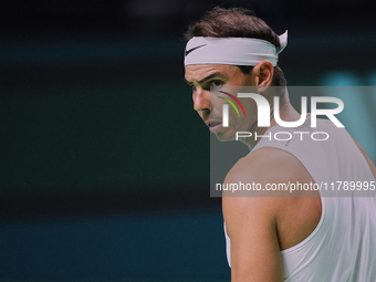 Rafael Nadal of Team Spain during Spain's training session prior to the Davis Cup match at Palacio de Deportes Jose Maria Martin Carpena on...