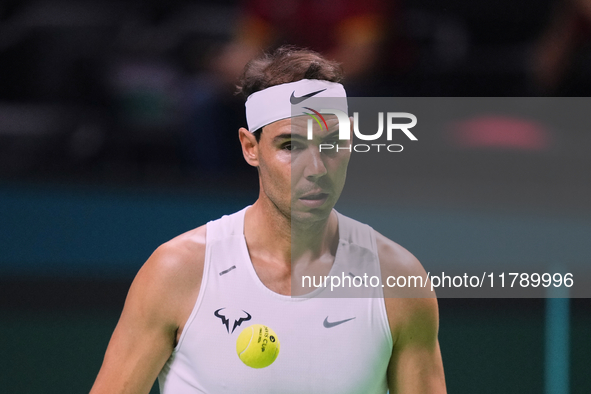 Rafael Nadal of Team Spain during Spain's training session prior to the Davis Cup match at Palacio de Deportes Jose Maria Martin Carpena on...