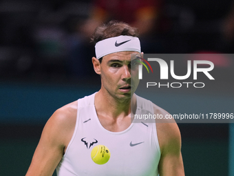 Rafael Nadal of Team Spain during Spain's training session prior to the Davis Cup match at Palacio de Deportes Jose Maria Martin Carpena on...