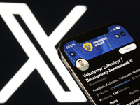 The image shows an iPhone screen displaying Volodymyr Zelenskyy's personal account on the X social network platform. (