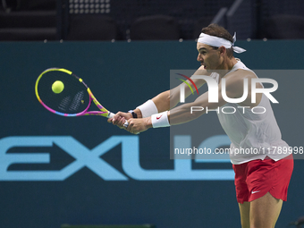 Rafael Nadal of Team Spain during Spain's training session prior to the Davis Cup match at Palacio de Deportes Jose Maria Martin Carpena on...