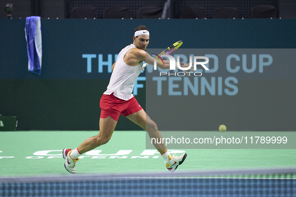 Rafael Nadal of Team Spain during Spain's training session prior to the Davis Cup match at Palacio de Deportes Jose Maria Martin Carpena on...