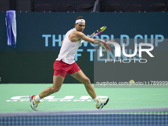 Rafael Nadal of Team Spain during Spain's training session prior to the Davis Cup match at Palacio de Deportes Jose Maria Martin Carpena on...