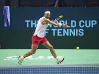 Rafael Nadal of Team Spain during Spain's training session prior to the Davis Cup match at Palacio de Deportes Jose Maria Martin Carpena on...