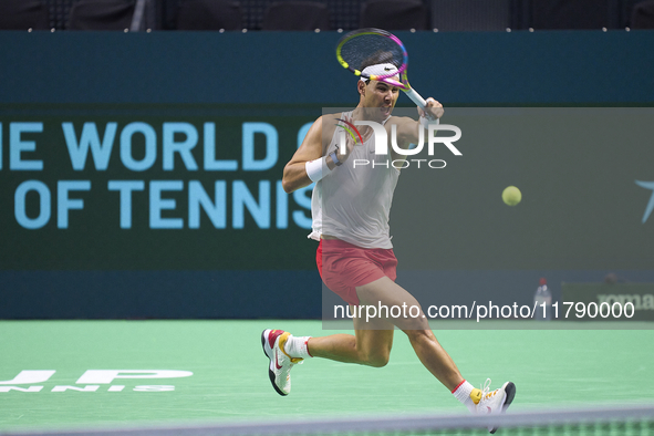 Rafael Nadal of Team Spain during Spain's training session prior to the Davis Cup match at Palacio de Deportes Jose Maria Martin Carpena on...