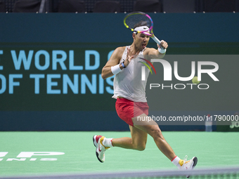 Rafael Nadal of Team Spain during Spain's training session prior to the Davis Cup match at Palacio de Deportes Jose Maria Martin Carpena on...