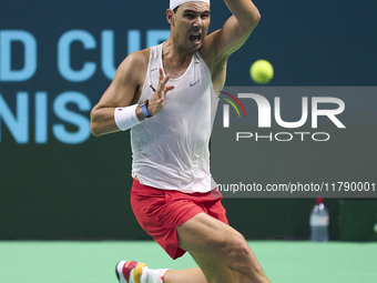 Rafael Nadal of Team Spain during Spain's training session prior to the Davis Cup match at Palacio de Deportes Jose Maria Martin Carpena on...