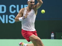 Rafael Nadal of Team Spain during Spain's training session prior to the Davis Cup match at Palacio de Deportes Jose Maria Martin Carpena on...