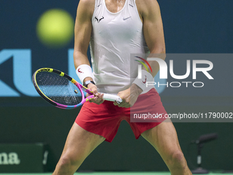 Rafael Nadal of Team Spain during Spain's training session prior to the Davis Cup match at Palacio de Deportes Jose Maria Martin Carpena on...