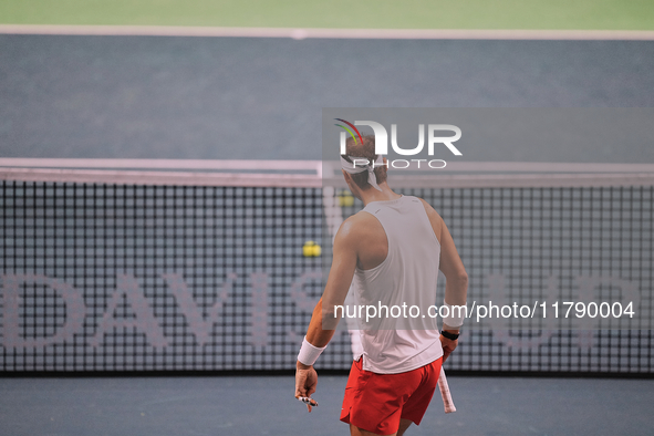 Rafael Nadal of Team Spain during Spain's training session prior to the Davis Cup match at Palacio de Deportes Jose Maria Martin Carpena on...