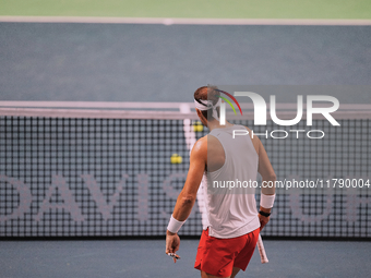 Rafael Nadal of Team Spain during Spain's training session prior to the Davis Cup match at Palacio de Deportes Jose Maria Martin Carpena on...