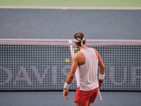 Rafael Nadal of Team Spain during Spain's training session prior to the Davis Cup match at Palacio de Deportes Jose Maria Martin Carpena on...