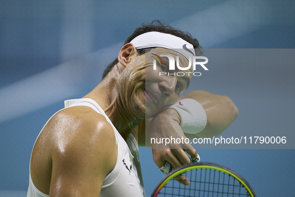 Rafael Nadal of Team Spain during Spain's training session prior to the Davis Cup match at Palacio de Deportes Jose Maria Martin Carpena on...