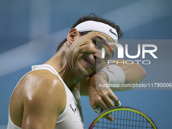 Rafael Nadal of Team Spain during Spain's training session prior to the Davis Cup match at Palacio de Deportes Jose Maria Martin Carpena on...