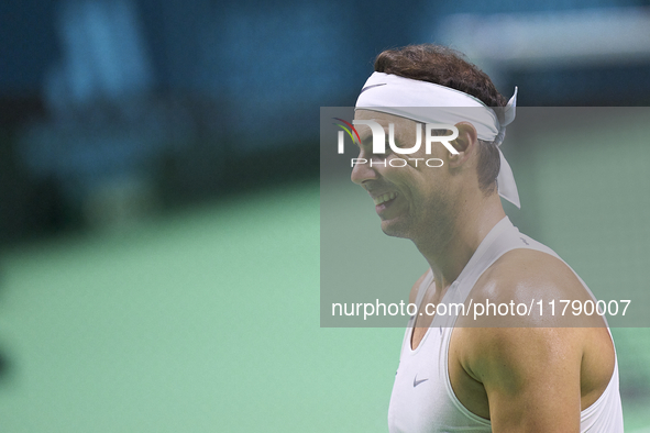 Rafael Nadal of Team Spain during Spain's training session prior to the Davis Cup match at Palacio de Deportes Jose Maria Martin Carpena on...