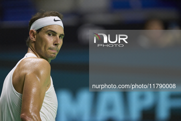 Rafael Nadal of Team Spain during Spain's training session prior to the Davis Cup match at Palacio de Deportes Jose Maria Martin Carpena on...