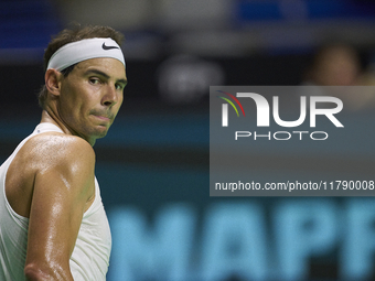 Rafael Nadal of Team Spain during Spain's training session prior to the Davis Cup match at Palacio de Deportes Jose Maria Martin Carpena on...