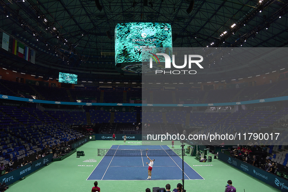 Rafael Nadal of Team Spain and Carlos Alcaraz of Team Spain during Spain's training session prior to the Davis Cup match at Palacio de Depor...