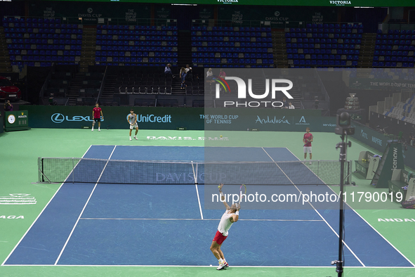 Rafael Nadal of Team Spain and Carlos Alcaraz of Team Spain during Spain's training session prior to the Davis Cup match at Palacio de Depor...