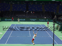 Rafael Nadal of Team Spain and Carlos Alcaraz of Team Spain during Spain's training session prior to the Davis Cup match at Palacio de Depor...