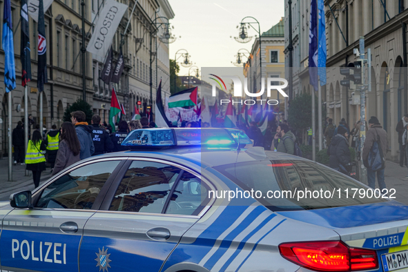 Police take action at a pro-Palestinian demonstration in Munich, Germany, on November 16, 2024 