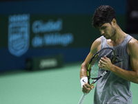 Carlos Alcaraz of Team Spain during Spain's training session prior to the Davis Cup match at Palacio de Deportes Jose Maria Martin Carpena o...