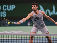 Carlos Alcaraz of Team Spain during Spain's training session prior to the Davis Cup match at Palacio de Deportes Jose Maria Martin Carpena o...