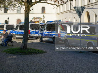 Police with numerous vehicles are on standby to secure a pro-Palestinian demonstration in Munich, Germany, on November 16, 2024 (