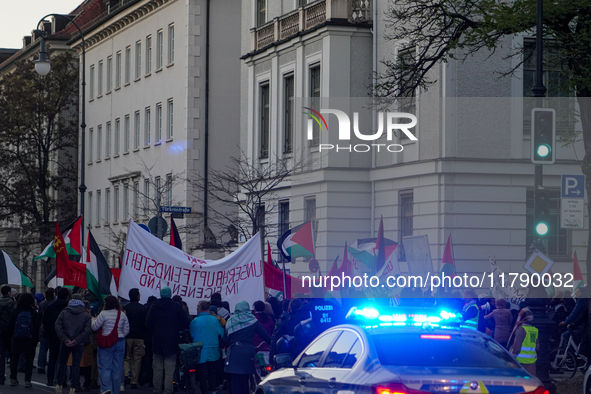 Police take action at a pro-Palestinian demonstration in Munich, Germany, on November 16, 2024 