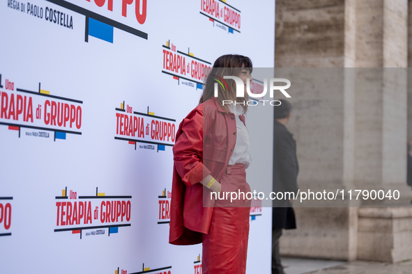 Valentina Lodovini attends the ''Una Terapia Di Gruppo'' photocall at The Space Cinema Moderno in Rome, Italy, on November 18, 2024. 