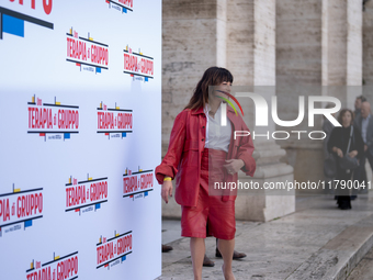 Valentina Lodovini attends the ''Una Terapia Di Gruppo'' photocall at The Space Cinema Moderno in Rome, Italy, on November 18, 2024. (