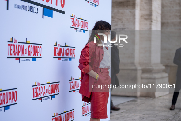 Valentina Lodovini attends the ''Una Terapia Di Gruppo'' photocall at The Space Cinema Moderno in Rome, Italy, on November 18, 2024. 