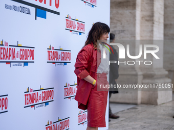 Valentina Lodovini attends the ''Una Terapia Di Gruppo'' photocall at The Space Cinema Moderno in Rome, Italy, on November 18, 2024. (