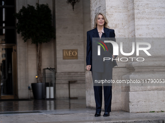 Margherita Buy attends the ''Una Terapia Di Gruppo'' photocall at The Space Cinema Moderno in Rome, Italy, on November 18, 2024. (