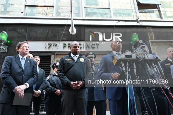 A press conference takes place with the Mayor of New York City, Eric Adams, Interim Police Commissioner of the NYPD, Tom Donlon, and Officer...