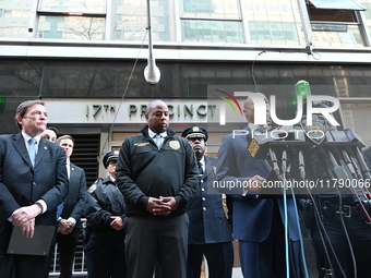 A press conference takes place with the Mayor of New York City, Eric Adams, Interim Police Commissioner of the NYPD, Tom Donlon, and Officer...