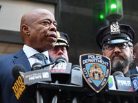 A press conference takes place with the Mayor of New York City, Eric Adams, Interim Police Commissioner of the NYPD, Tom Donlon, and Officer...