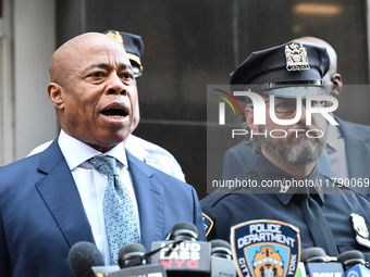 A press conference takes place with the Mayor of New York City, Eric Adams, Interim Police Commissioner of the NYPD, Tom Donlon, and Officer...