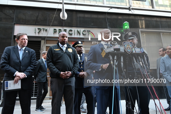 A press conference takes place with the Mayor of New York City, Eric Adams, Interim Police Commissioner of the NYPD, Tom Donlon, and Officer...