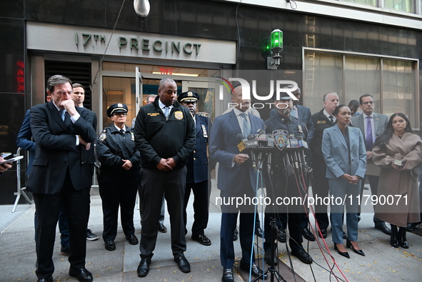 A press conference takes place with the Mayor of New York City, Eric Adams, Interim Police Commissioner of the NYPD, Tom Donlon, and Officer...