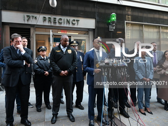 A press conference takes place with the Mayor of New York City, Eric Adams, Interim Police Commissioner of the NYPD, Tom Donlon, and Officer...