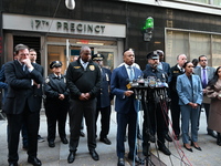 A press conference takes place with the Mayor of New York City, Eric Adams, Interim Police Commissioner of the NYPD, Tom Donlon, and Officer...