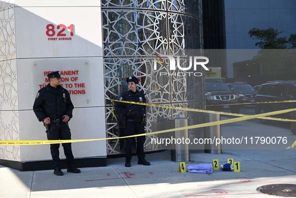 A suspect is taken into custody in front of Turkish House near the United Nations Headquarters after several stabbings leave two dead and on...