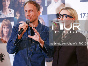 Cate Blanchett and director Julian Rosefeldt attend the opening of 'Manifesto' exhibition by Julian Rosefeldt in the Centre Of Contemporary...