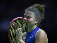  MALAGA, SPAIN - NOVEMBER 18: Jasmine Paolini of Team Italy in her singles match against Iga Swiatek of Team Poland in the Semi-Final tie be...