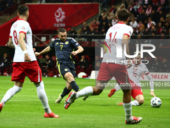 John McGinn scores his goal during UEFA Nations League match Poland - Scotland at National Stadium in Warsaw, Poland on November 18, 2024. (